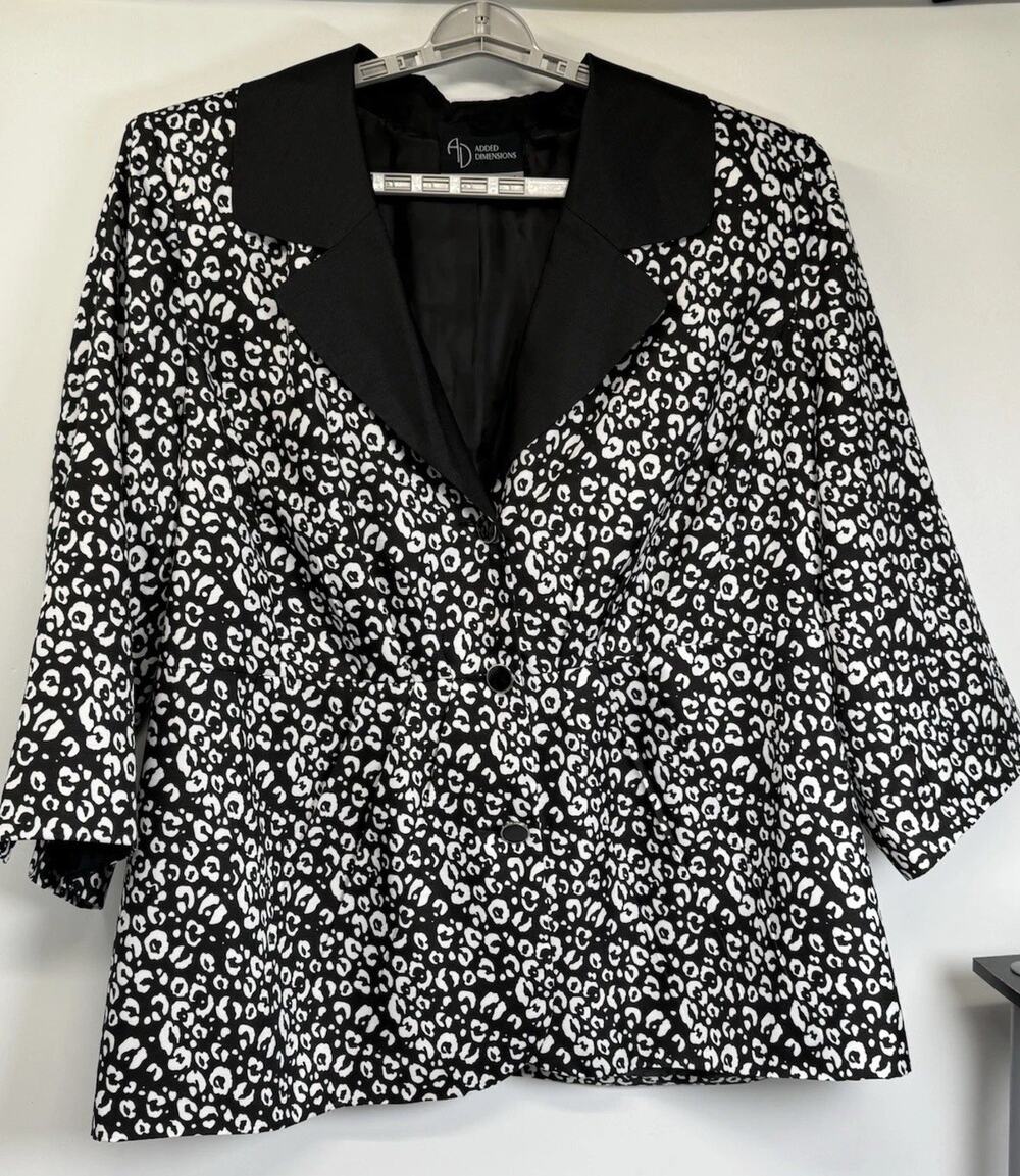 Added Dimensions Leopard Print Blazer 3X Black White Animal Print Jacket Chic